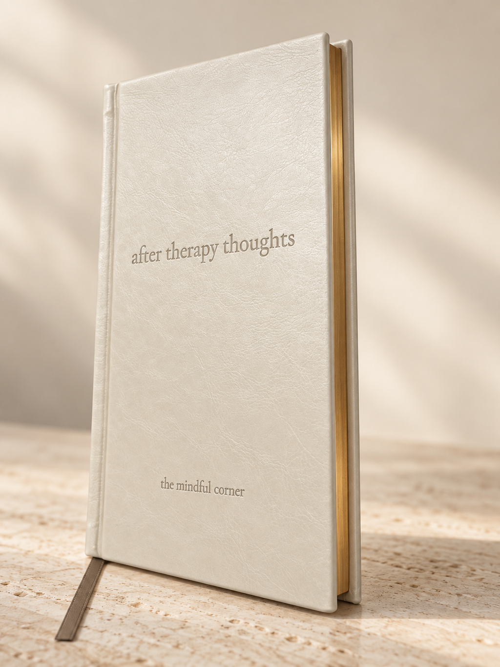 After Therapy Thoughts hardcover journal standing upright