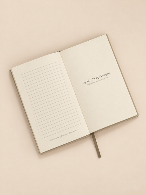 After Therapy Thoughts journal open to the end of What I'm Learning About Myself and the cycles title page, My After Therapy Thoughts
